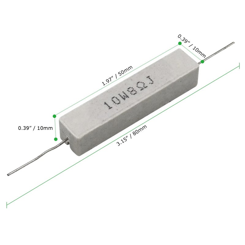 Dimlove Cement Resistor,10 PCS 10W 8 Ohm 5% Axial Lead Wire Resistor White Wound Fixed Ceramic Cement Resistors Wirewound Cement Power Resistors Flame Heat Moisture Resistance Precharge Horizontal Resistors - Image 3